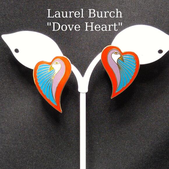 Laurel Burch "Dove Heart" Post Earrings, Gold Plated, 1980s Vintage Jewelry - Picture 1 of 10